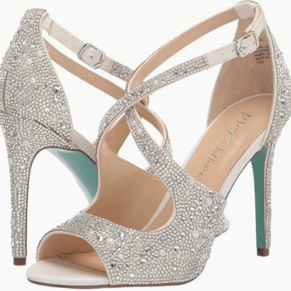 Betsey Johnson Shoes - Betsey Johnson Women's Sage Jeweled Rhinestone Bling White Heels Pumps Shoes 8.5